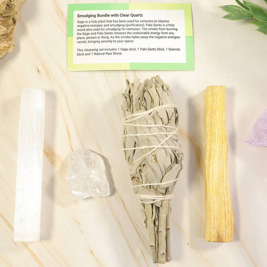 Smudging Bundle with Clear Quartz