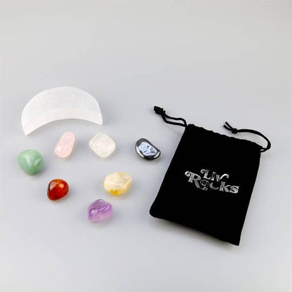 Selenite Moon + Chakra Stones Set | Gift Set
