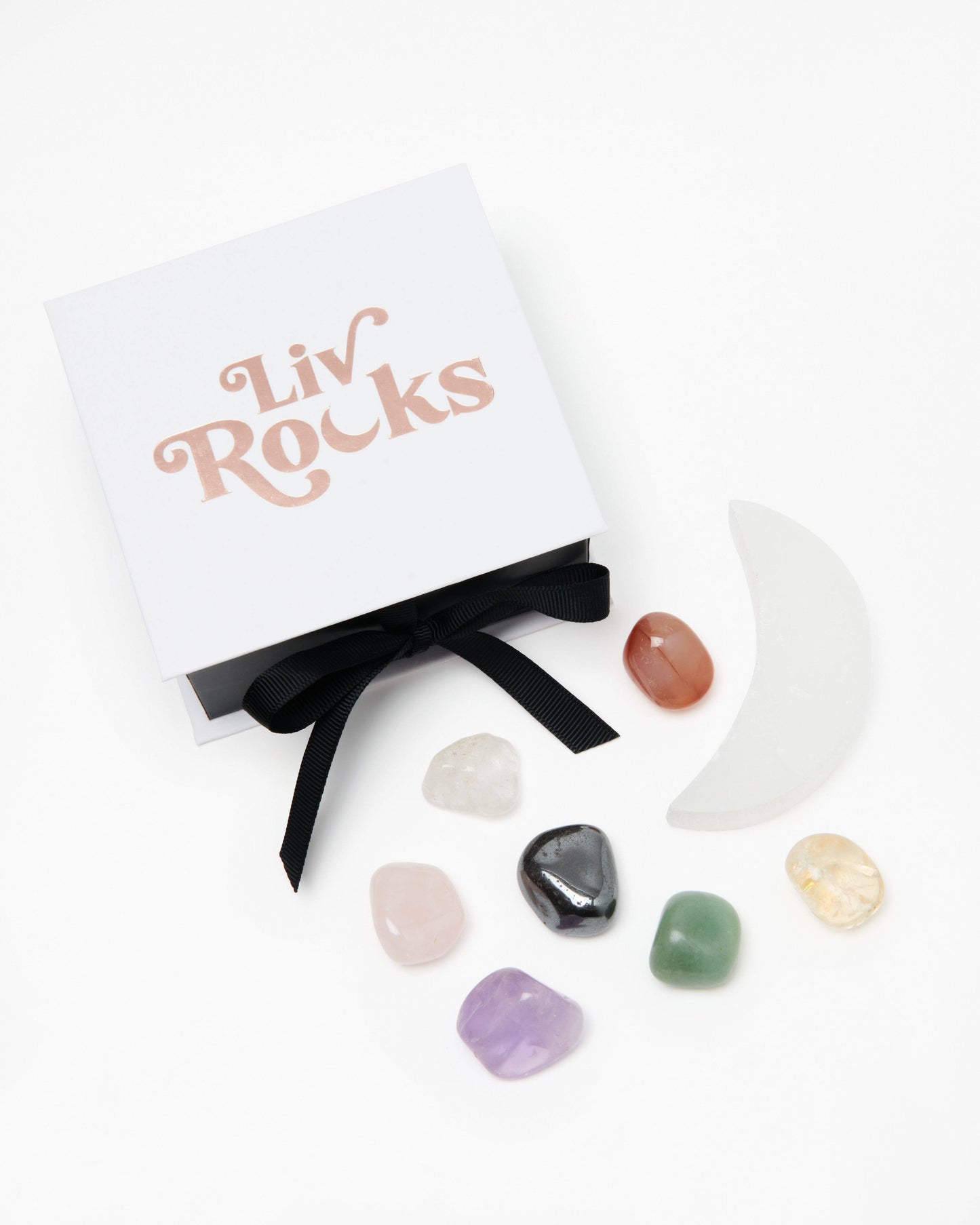 Selenite Moon + Chakra Stones Set | Gift Set