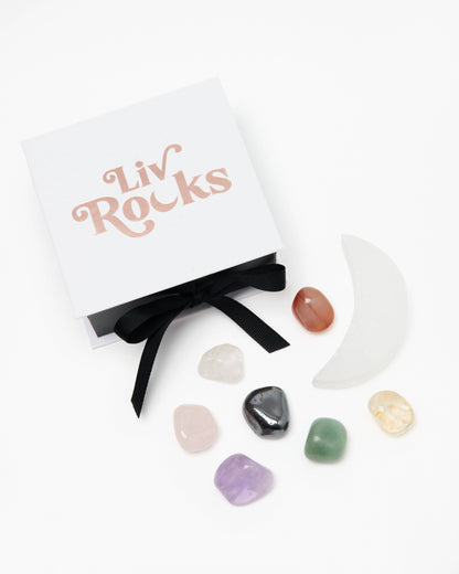 Selenite Moon + Chakra Stones Set | Gift Set