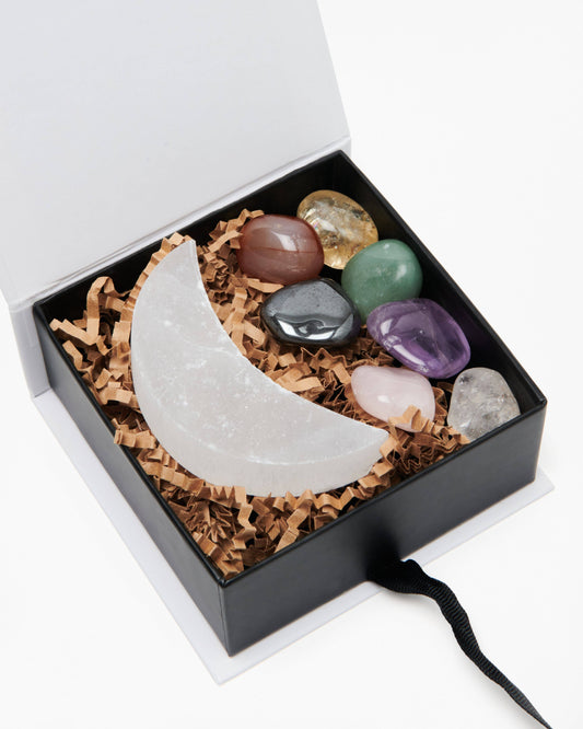 Selenite Moon + Chakra Stones Set | Gift Set