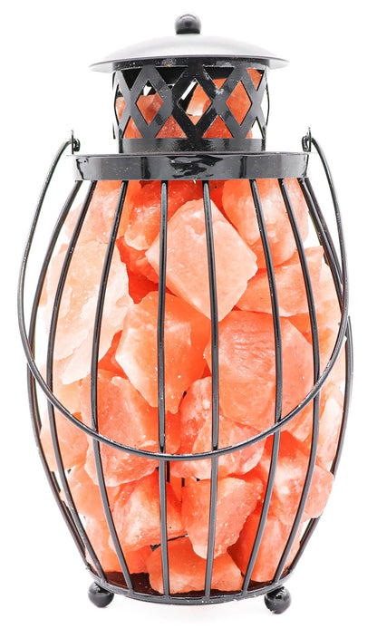 Black Iron Lantern Lamp w/ RED Salt Chunks
